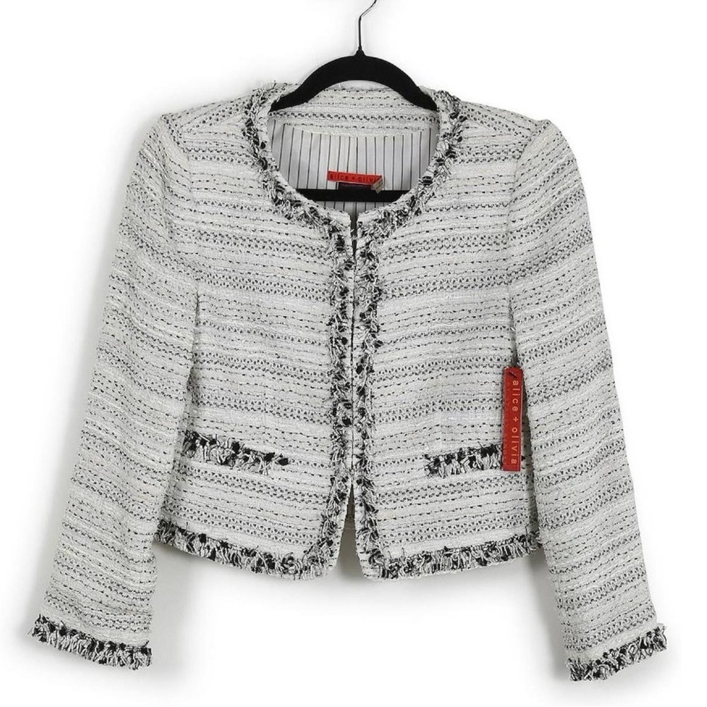 ALICE+OLIVIA White & Black
Cotton Tweed Cropped Jacket - Picture 2 of 6